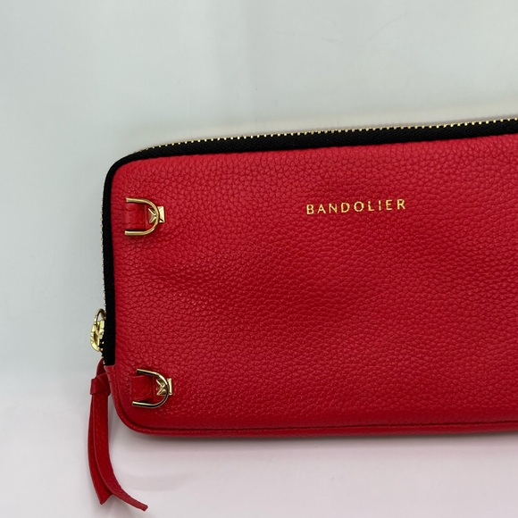 Bandolier Red Top Grain Leather Wallet Pouch with Gold Accents - Picture 2 of 8